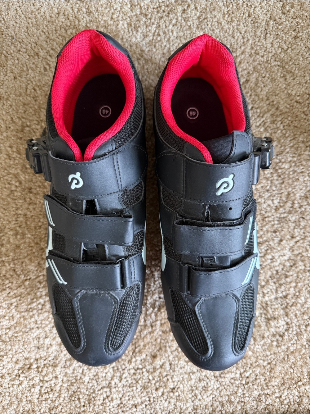 Peloton Black Cycling Shoes with Red Interior